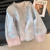 新款 新中式 提花国风外套女2025秋季 百搭宽松显瘦复古圆领盘扣上衣