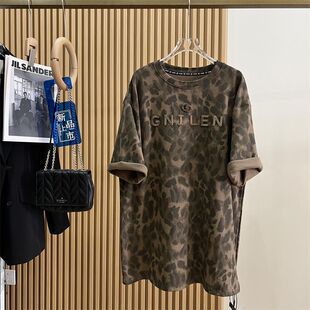 2026夏季新款韩版百搭宽松显瘦休闲豹纹字母短袖T恤女情侣装上衣