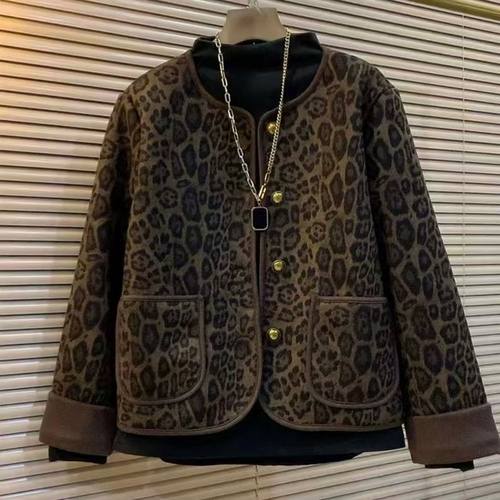 2025秋冬新款韩版百搭显瘦时尚洋气加厚宽松加绒豹纹外套女上衣潮