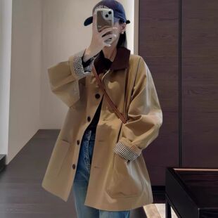 2026春季新款韩版中长款休闲风衣宽松显瘦百搭polo领外套女上衣潮