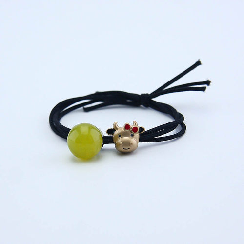 原创可爱小牛时尚头绳发绳发圈头饰发饰皮筋双股蝴蝶结天然玉石