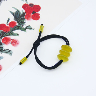 新奇发饰马尾辫发绳女士发圈高弹优质岫玉平安扣黄金玉皮套原创