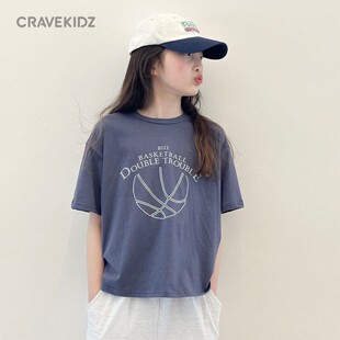 韩国女大童童装短袖T恤上衣短款纯棉运动服2024夏季女孩初中生潮