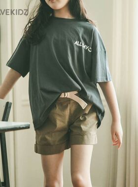 女大童短袖t恤夏装女生纯棉时髦印花中大童上衣学生宽松休闲t恤潮