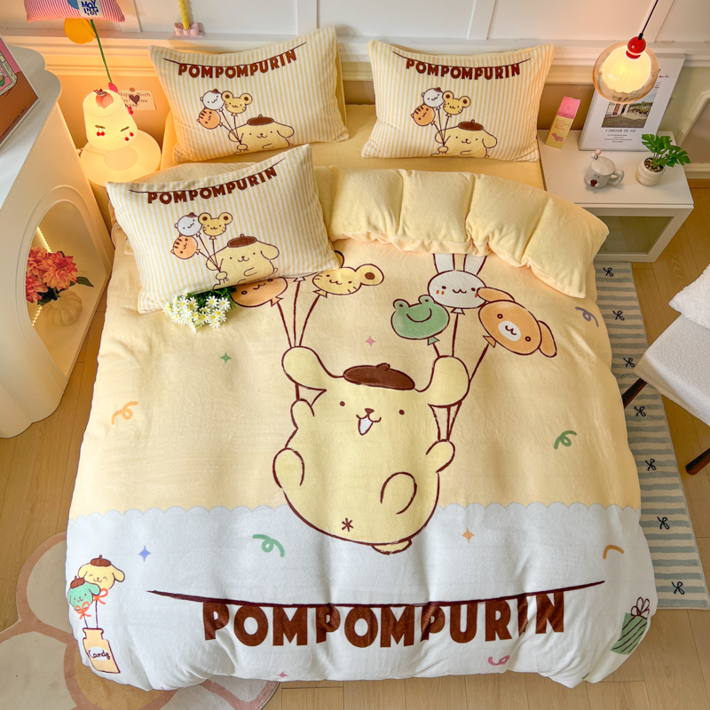 卡通加厚牛奶绒冬季四件套宿舍三件套可爱儿童房床上用品防静电
