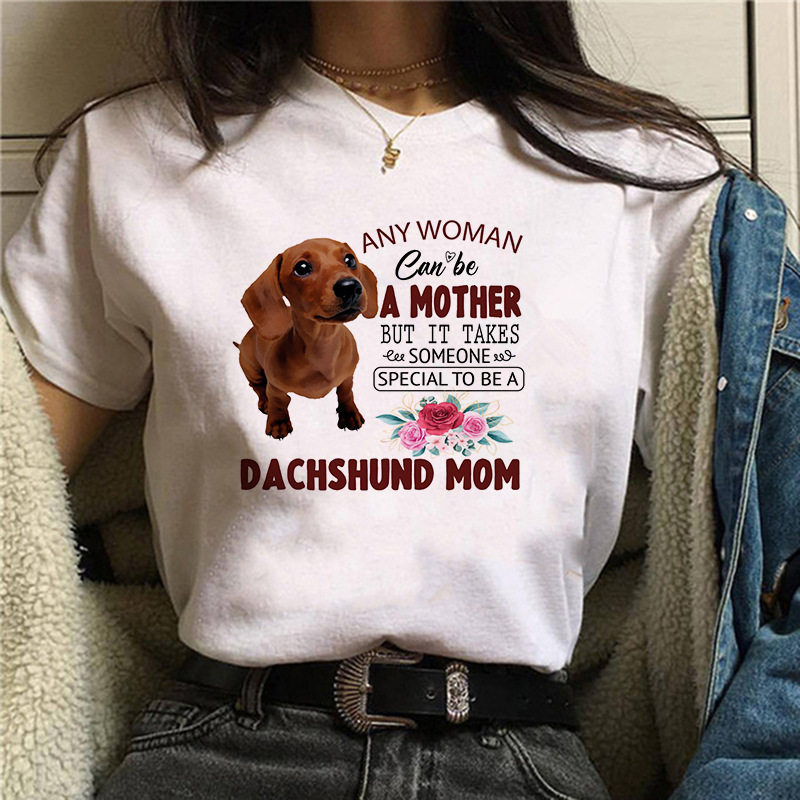 dachshund  t-shirt腊肠犬狗狗图案白色短袖t恤女设计感小众上衣