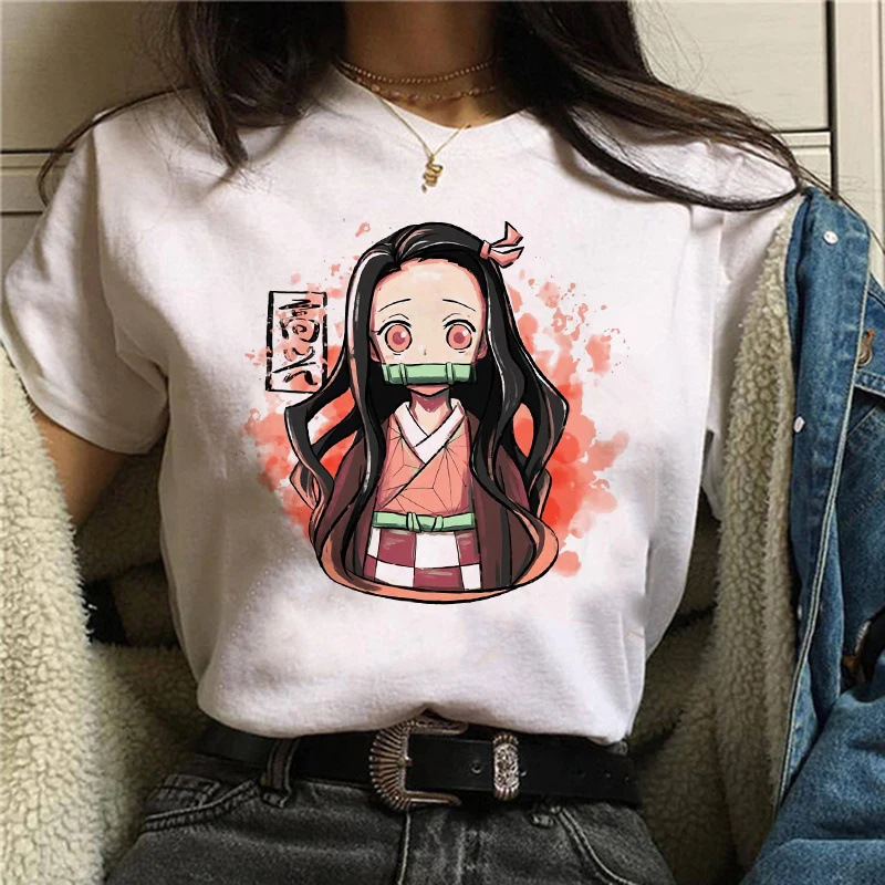 Demon Slayer T-shirts夏季鬼灭之刃显白个性打底衫休闲白t短袖女