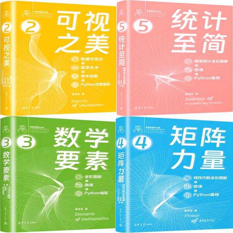 可视之美+统计至简+数学要素+矩阵力量共4册 作者:姜伟生 姜伟生作品 出版社:清华大学出版社