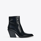 ZA2025秋季 新款 女靴瘦瘦靴侧拉链尖头牛仔靴弧形粗跟高跟黑色短靴