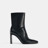 黑色粗跟拉链小方头高跟短靴2111610800 女鞋 ZA2025秋冬季 欧美新款