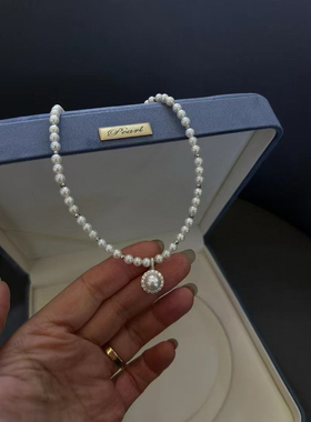 新款纯银太阳花万能扣天然珍珠吊坠，4-5mm正圆天然淡水珍珠项链