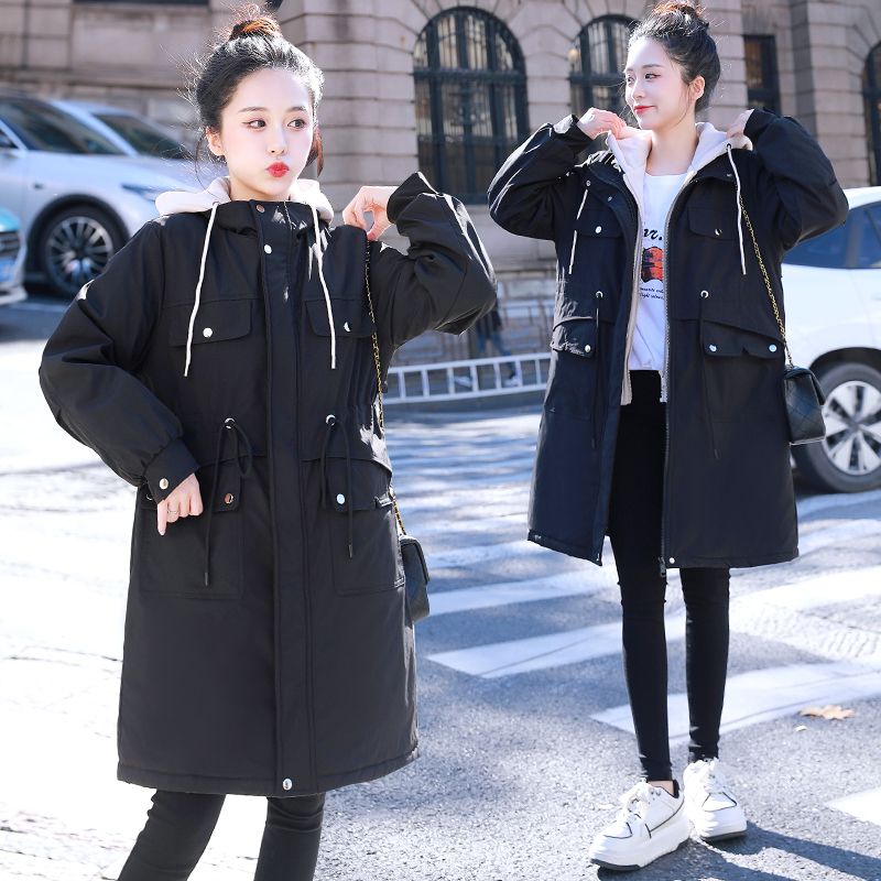 胖MM加厚加绒洋气中长款棉服外套
