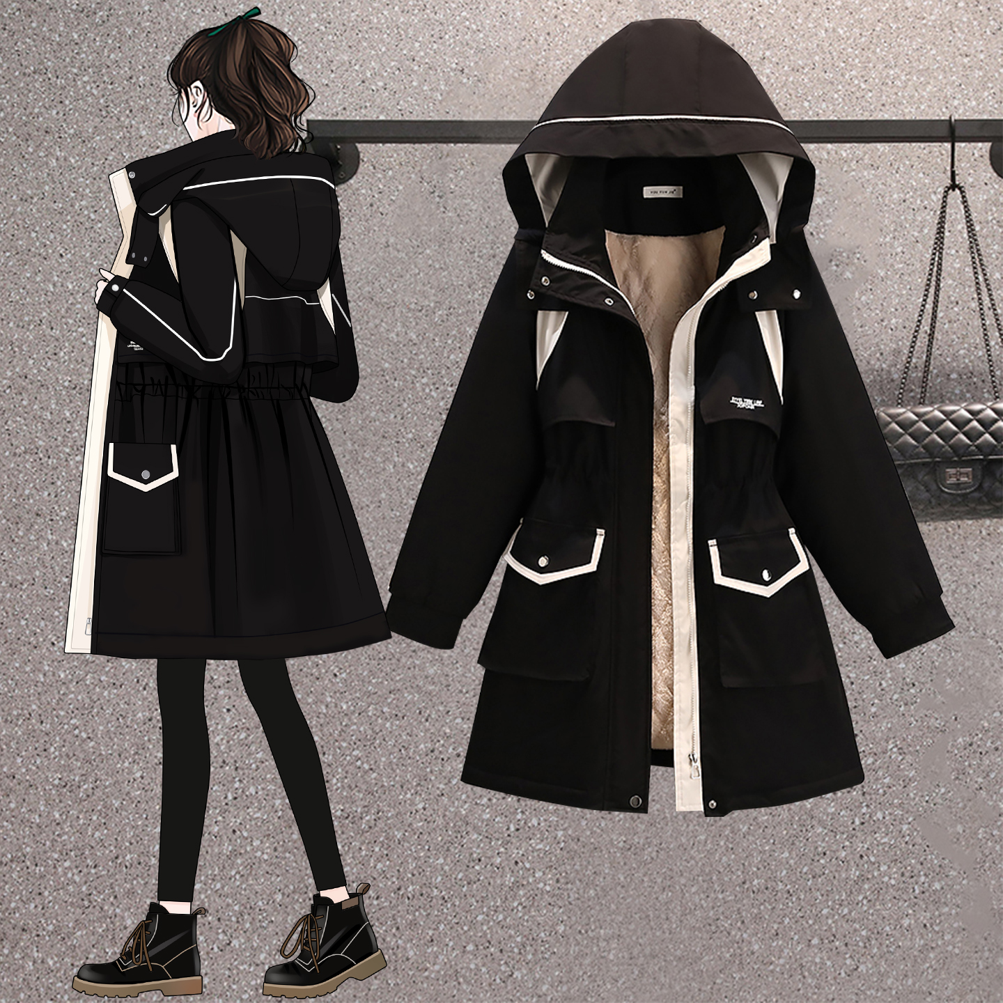 胖MM大码显瘦加绒工装棉服