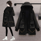 胖MM大码 洋气春秋风衣外套200斤潮 高端宽松中长款 女装 2024年新款