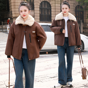 减龄宽松巴恩风酷女孩棉衣外套潮 2025年加绒棉服新款 胖MM大码 冬装