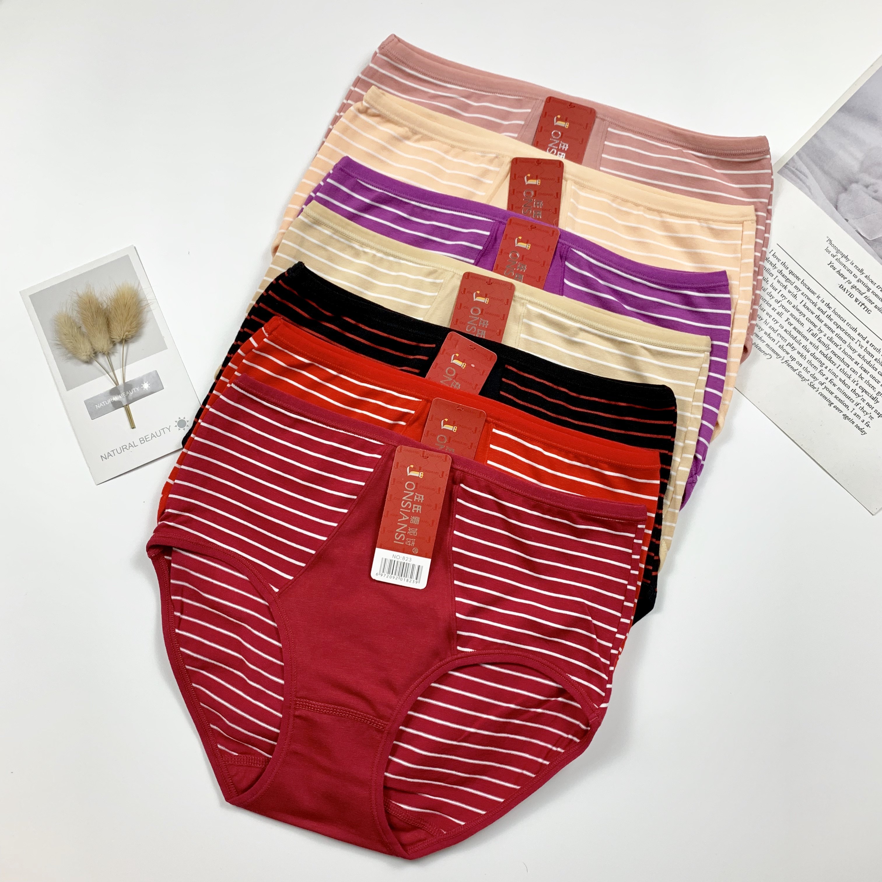 5条装庄氏嘉妮诗女士三角裤中老年人舒适莱卡纯棉内裤条纹款823