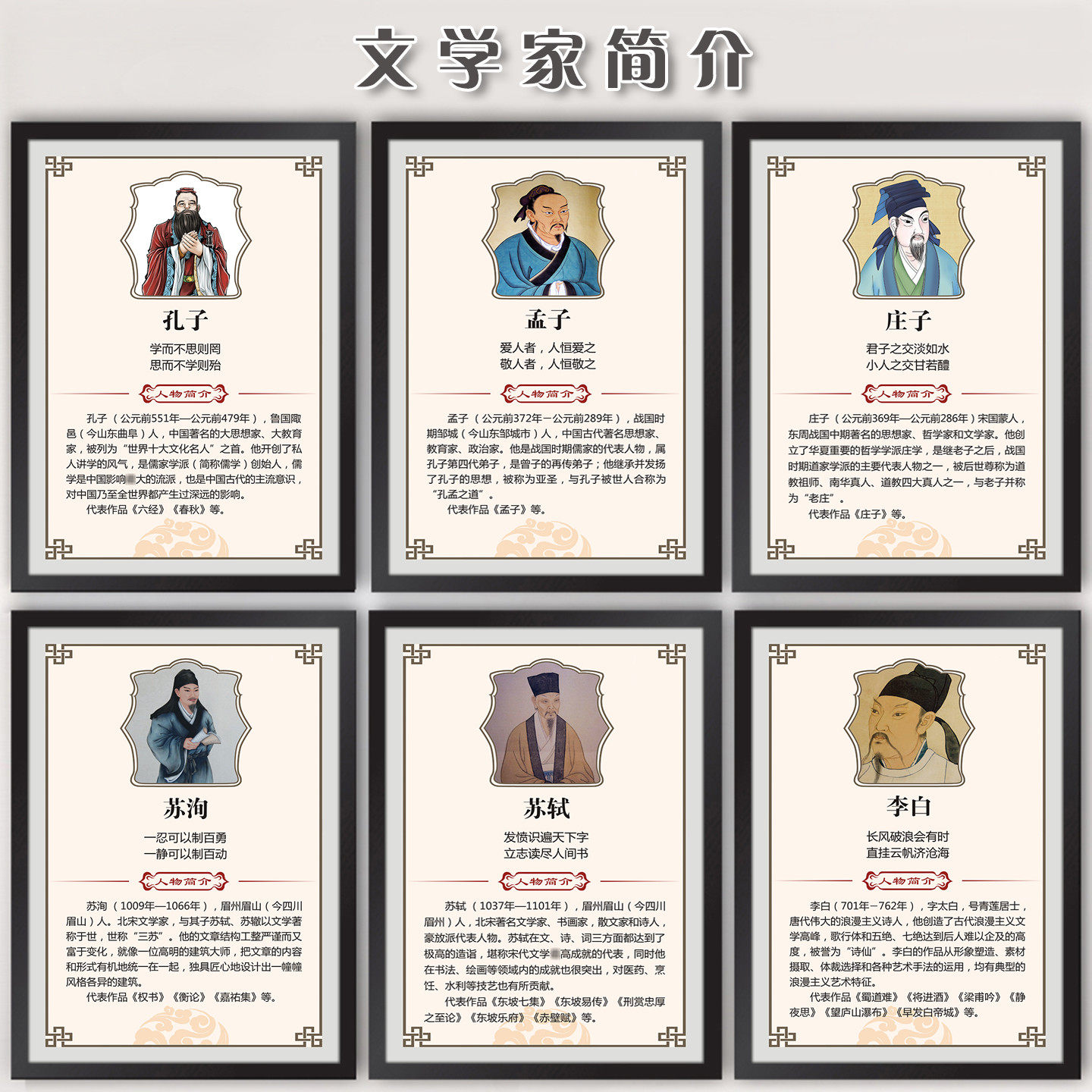 文学家孔子像学校教室壁画装饰画图片