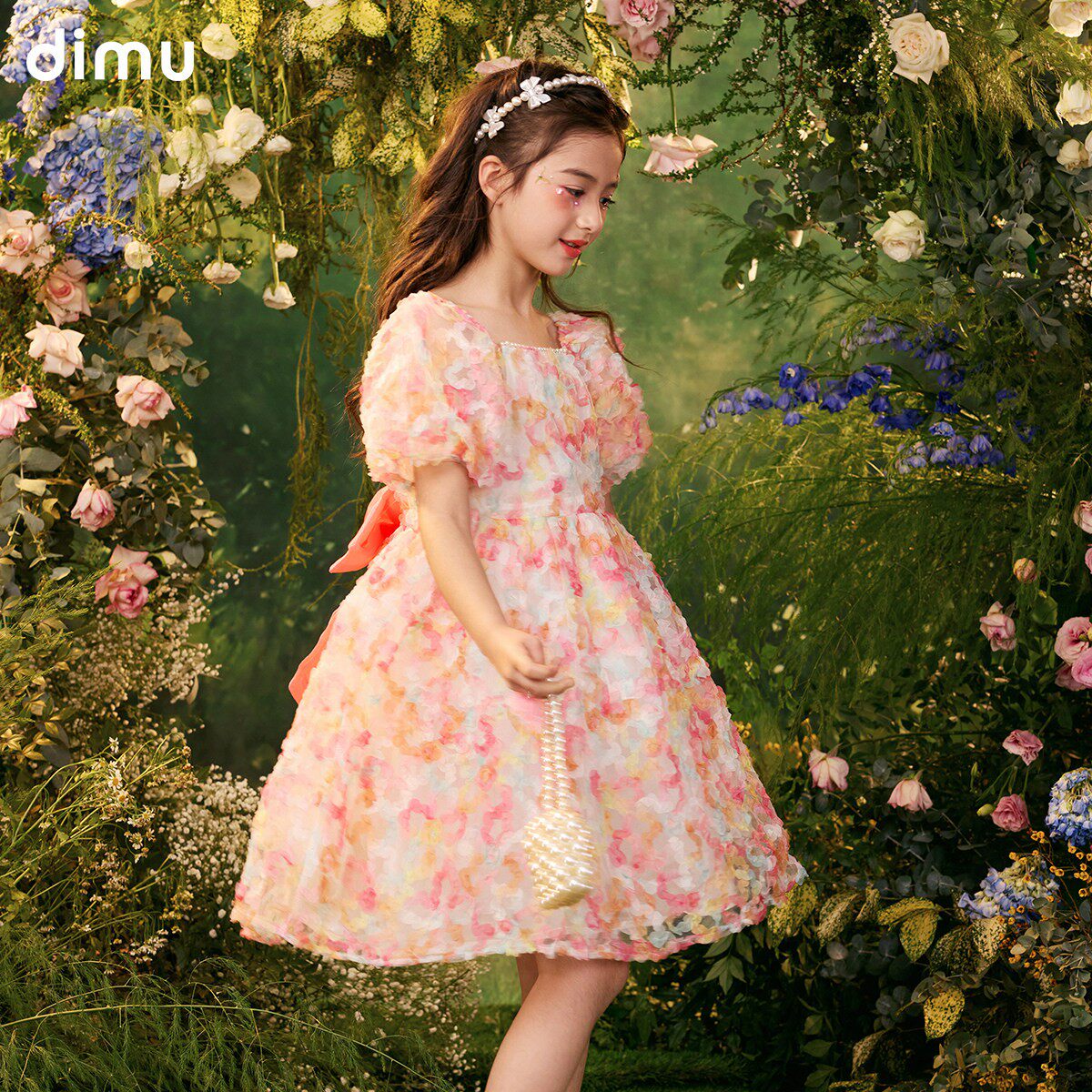 笛牧女童连衣裙2026夏季新款时尚洋气花仙子蓬蓬纱小女孩公主裙子