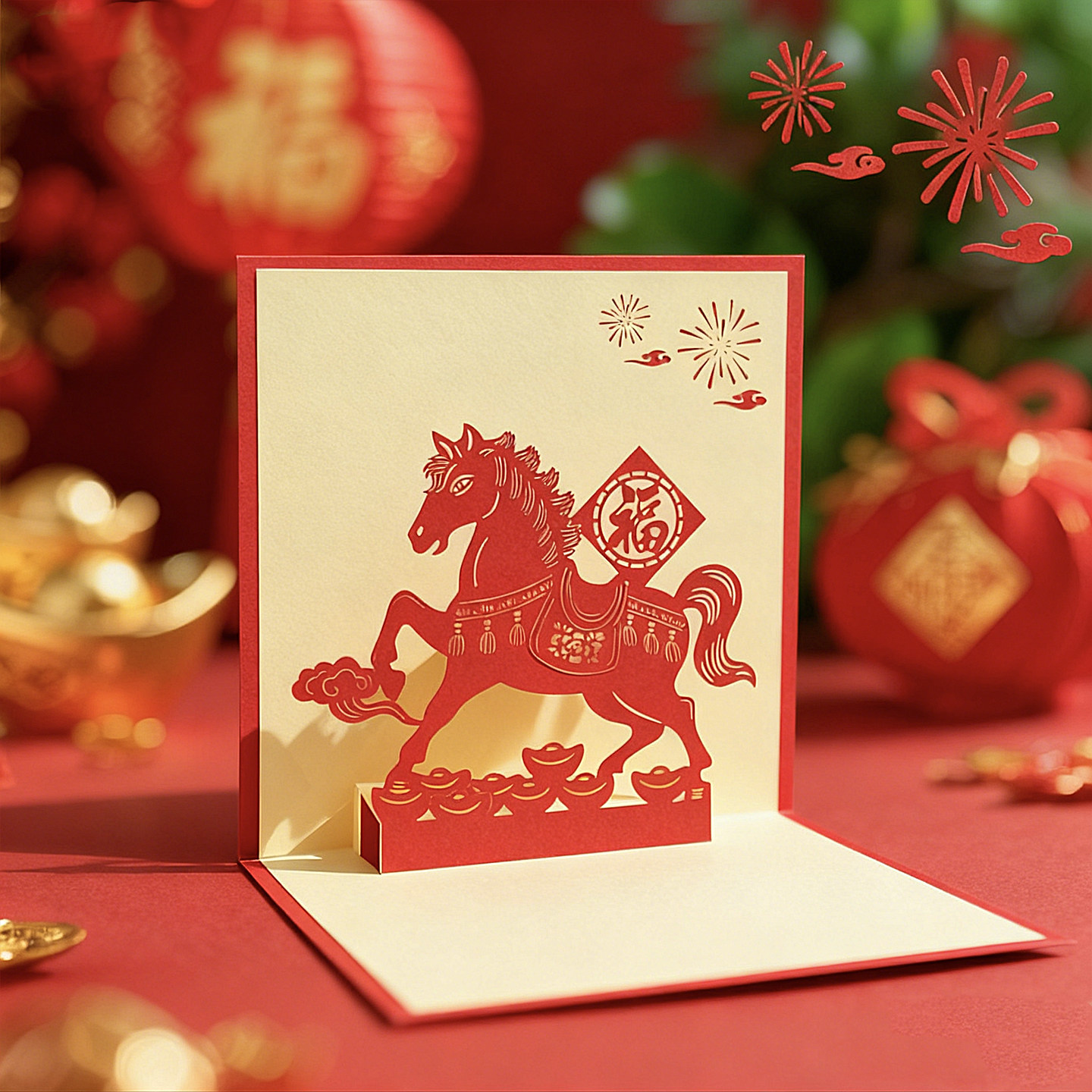 马年立体贺卡元旦春节创意3D卡片新年过年简约留言祝福定制礼物卡