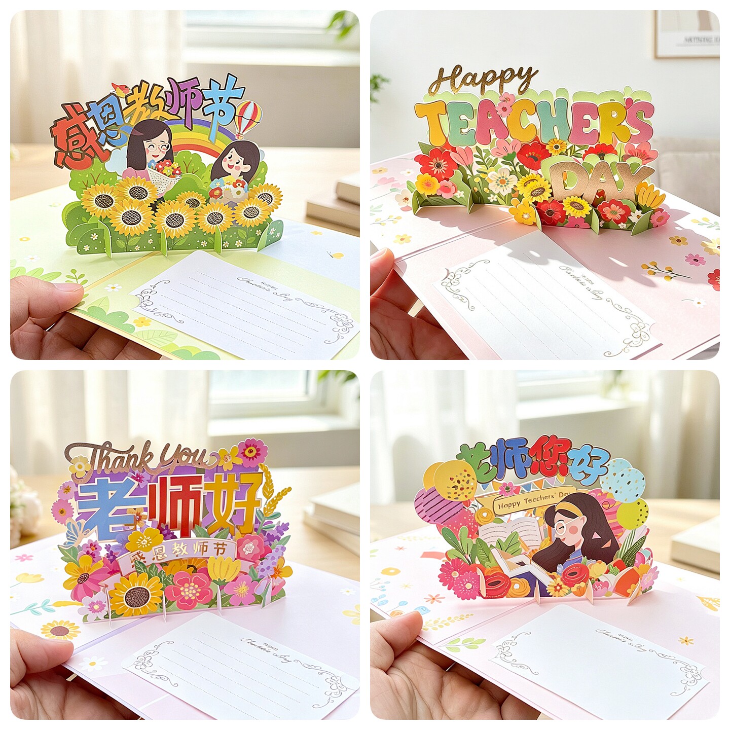 送老师3d立体贺卡可爱师生插画风教师节快乐礼物礼品幼儿园小学生