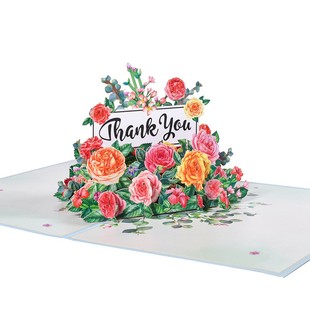 thankyou繁花3D立体贺卡感谢卡感恩卡片送员工客户老师春节答谢