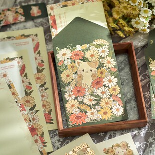 高级感信封信纸套装鲜花动物创意高颜值表白信笺卡片烫金送信封贴