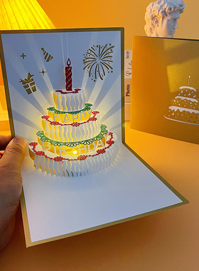 金色蛋糕生日立体贺卡音乐灯光