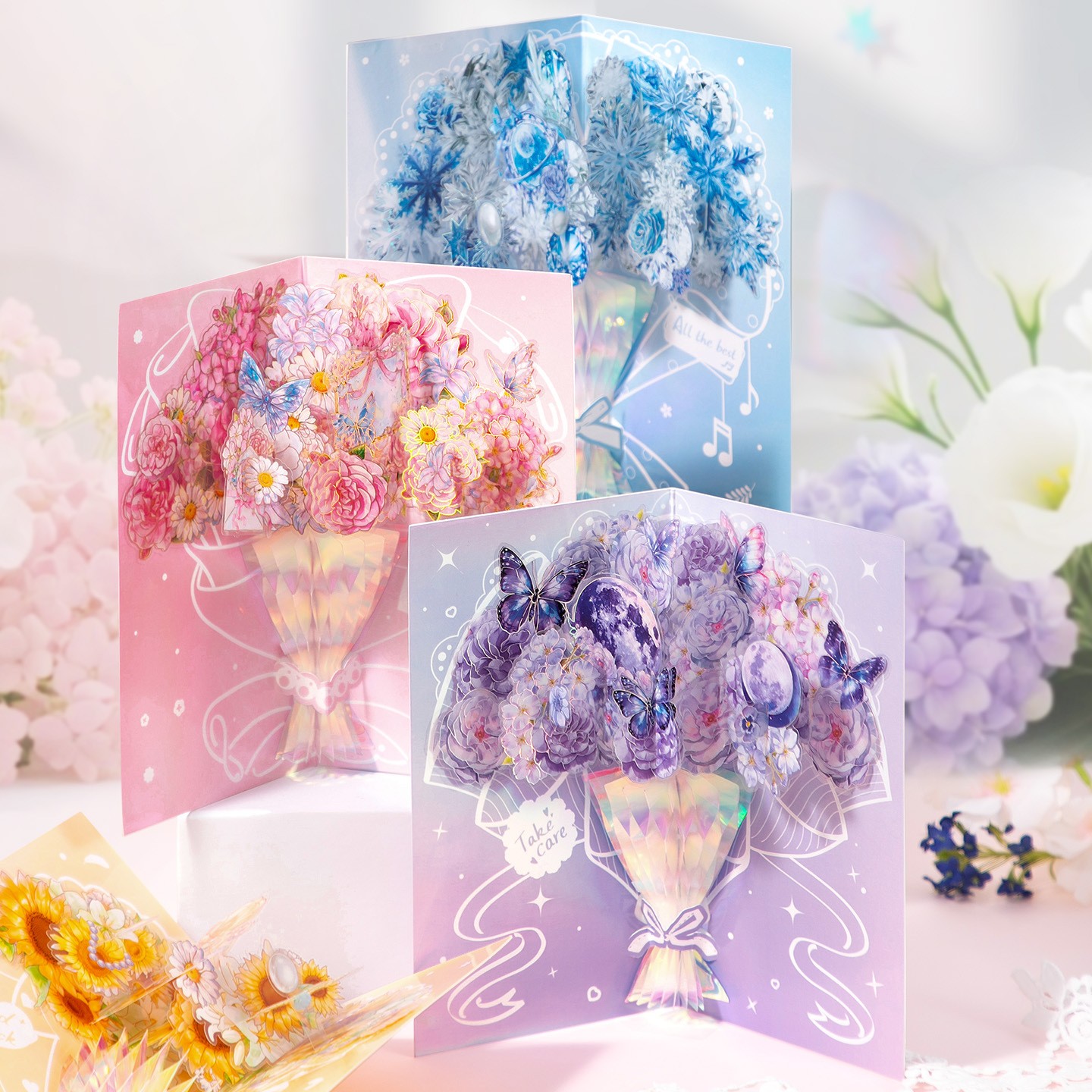 立体贺卡烫金鲜花高级感卡片中秋节送闺蜜送女友生日祝福感恩答谢