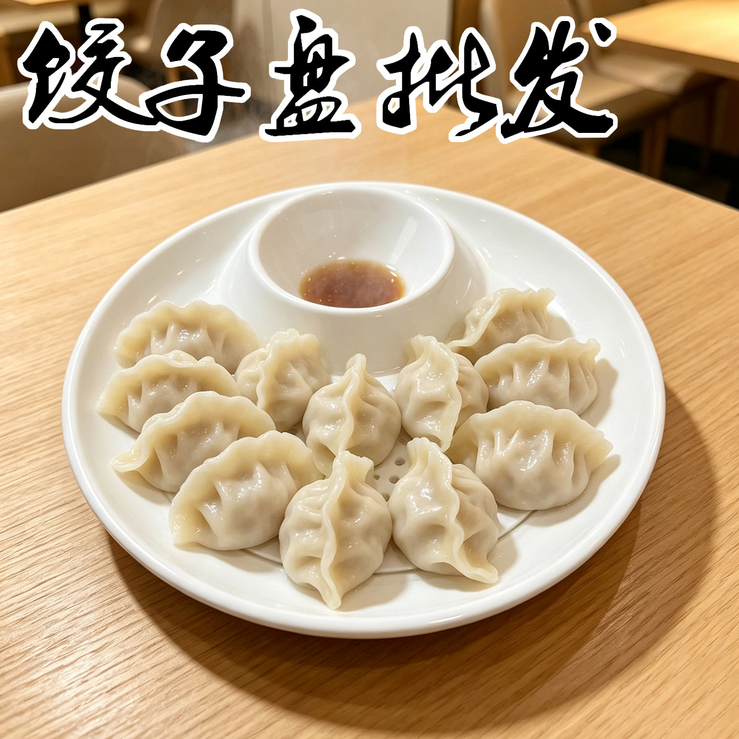 创意仿瓷圆形饺子盘配蘸料碟