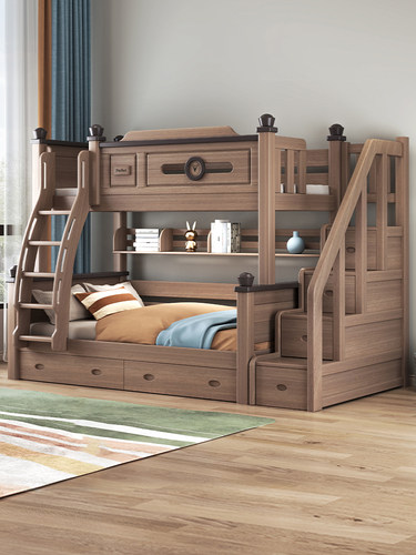 全实木鹅掌楸木上下床双层床儿童床子母高低床小户型可拆分上下铺