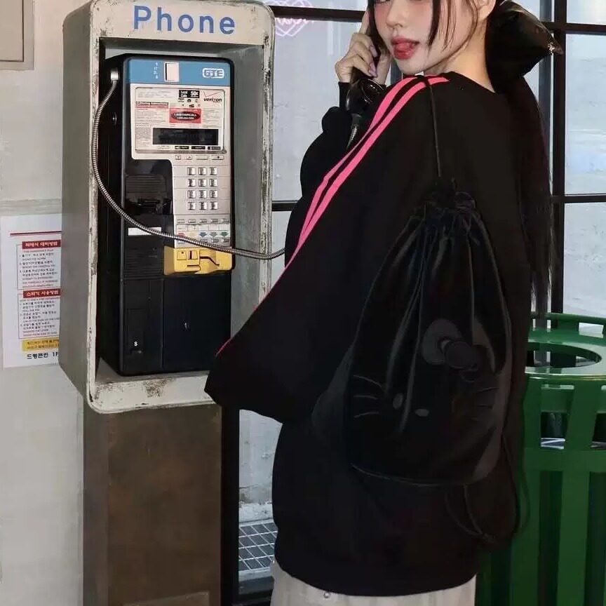 kitty护照夹背包双肩包女大容量抽绳束口背包学生书包户外旅行包