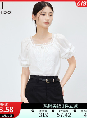 傲丝度法式方领短袖衬衫女夏季新款白色休闲衬衣简约百搭通勤T恤