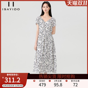 气质度假风中长款 傲丝度V领短袖 时尚 女装 连衣裙子 碎花裙2025夏季