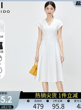 傲丝度赫本风黑色V领连衣裙女收腰显瘦中长款轻奢优雅风小黑裙