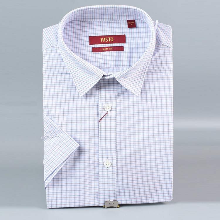 华斯度精细纯棉小格子短袖衬衫