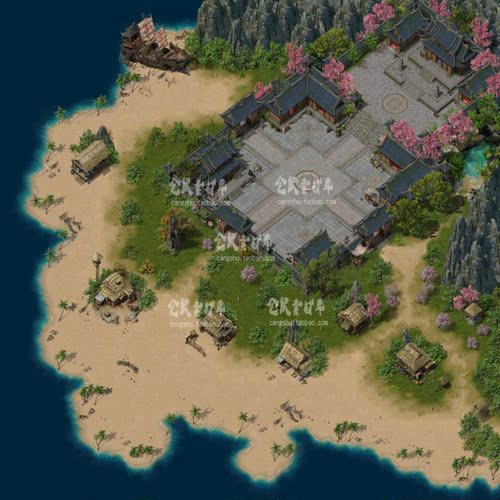 传奇地图素材 主城  海岛小镇 独立地砖 无缝封边 DT880
