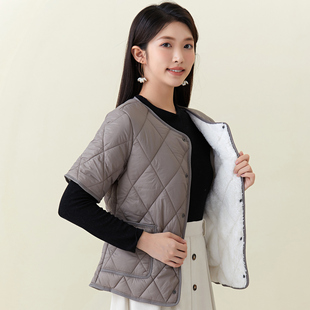 加绒棉衣女半袖羽绒棉羊羔绒内胆妈妈装中袖保暖棉服外套内穿棉袄