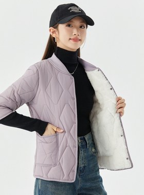 七分袖棉衣女秋冬季新款加绒保暖