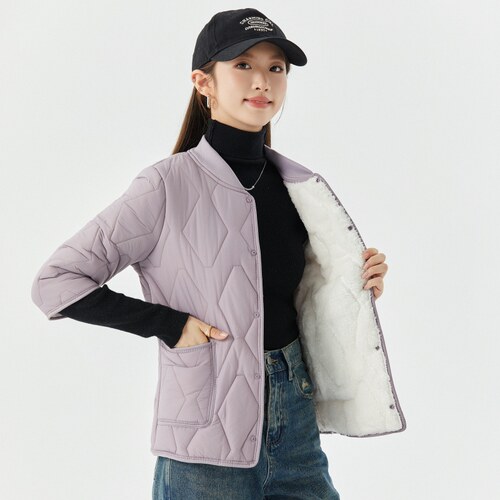 七分袖棉衣女秋冬季新款加绒保暖