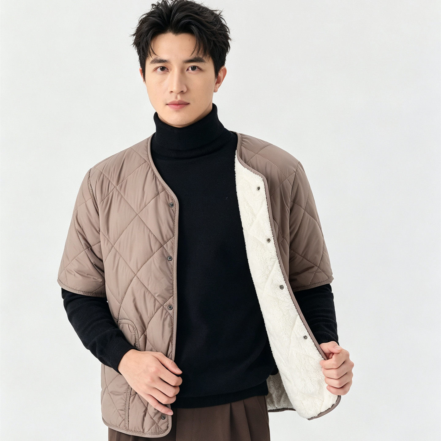 冬短袖内胆男棉薄打底男中袖棉服