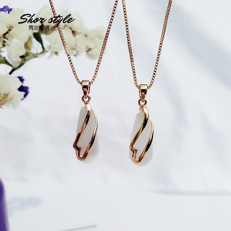 欧比雅比项链法式复古水滴猫眼锁骨链女项链潮网红小众ins冷淡风