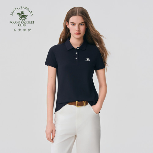 【莱卡面料】圣大保罗女短袖POLO衫2026春夏新品翻领百搭休闲上衣
