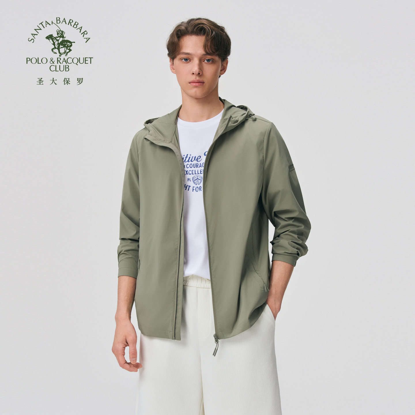 【UPF40+】圣大保罗男式外套2026春夏新品休闲连帽简系百搭防晒服