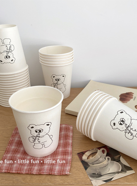 little fun | 简约韩系吸管小熊一次性纸杯家用聚会办公茶杯加厚