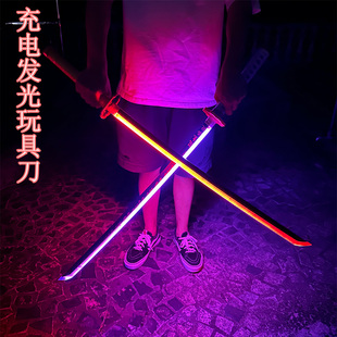 充电发光鬼灭之刃日轮刀武士刃居合道练习拨刀剑儿童玩具COS武器