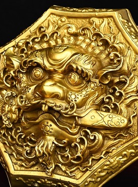 纯铜睚眦狮咬剑牌八角狮