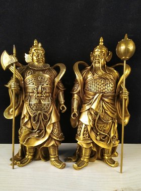 纯铜门神摆件大号秦琼尉迟恭铜像仿古哼哈二将佛像家用供养神像