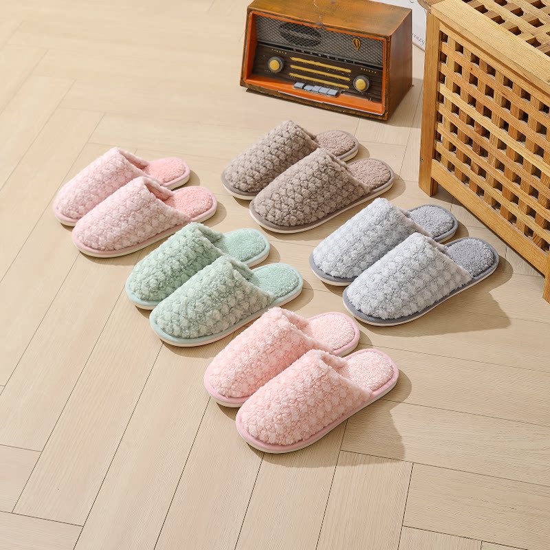 秋冬季新款羊羔毛毛拖家居室保暖内地板拖情侣防滑时尚家用棉拖鞋