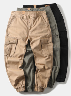 Cargo pants阿美咔叽重磅纯棉多口袋工装裤宽松束脚裤日系休闲裤