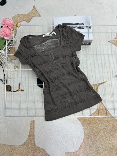 新品时尚复古废土风辣妹蕾丝衫女短袖T恤上衣修身显瘦气质款